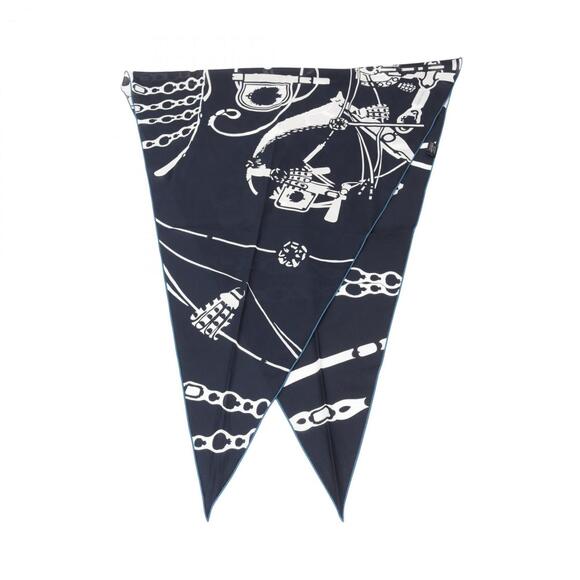 Hermes Hermès Rosange GM Scarf Cotton Women's Navy and White